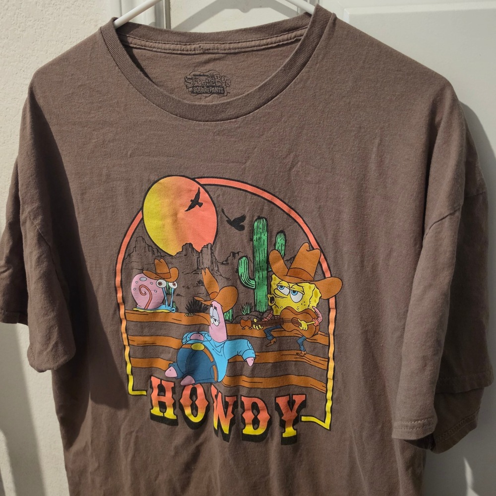 Nickelodeon SpongeBob SquarePants Howdy Cowboy Brown Graphic T-Shirt Mens XL